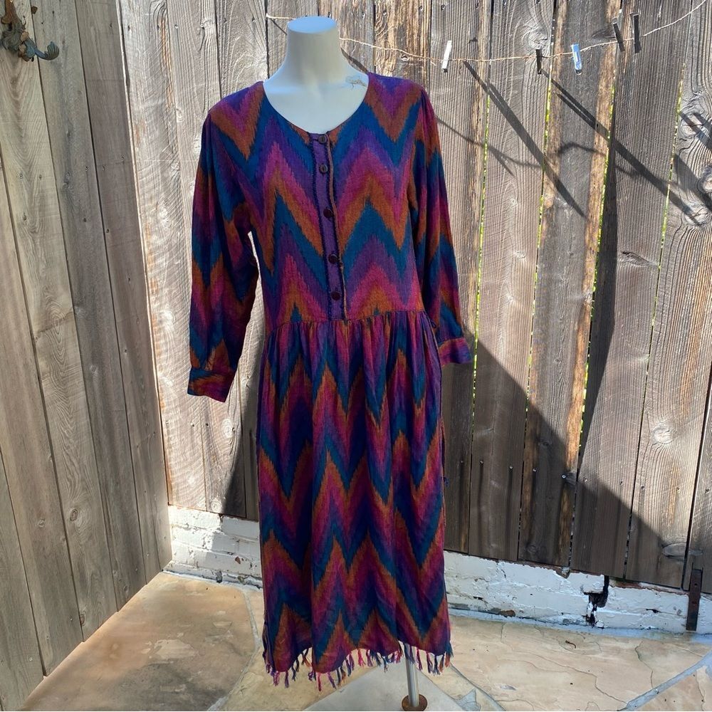 Vintage passport Multicolor Chevron Patterned Dress with tassel size medium